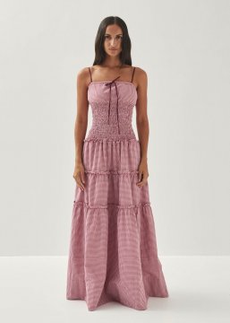 Alohas Damenkleid "Masami" mit Karomuster in Burgunderrot