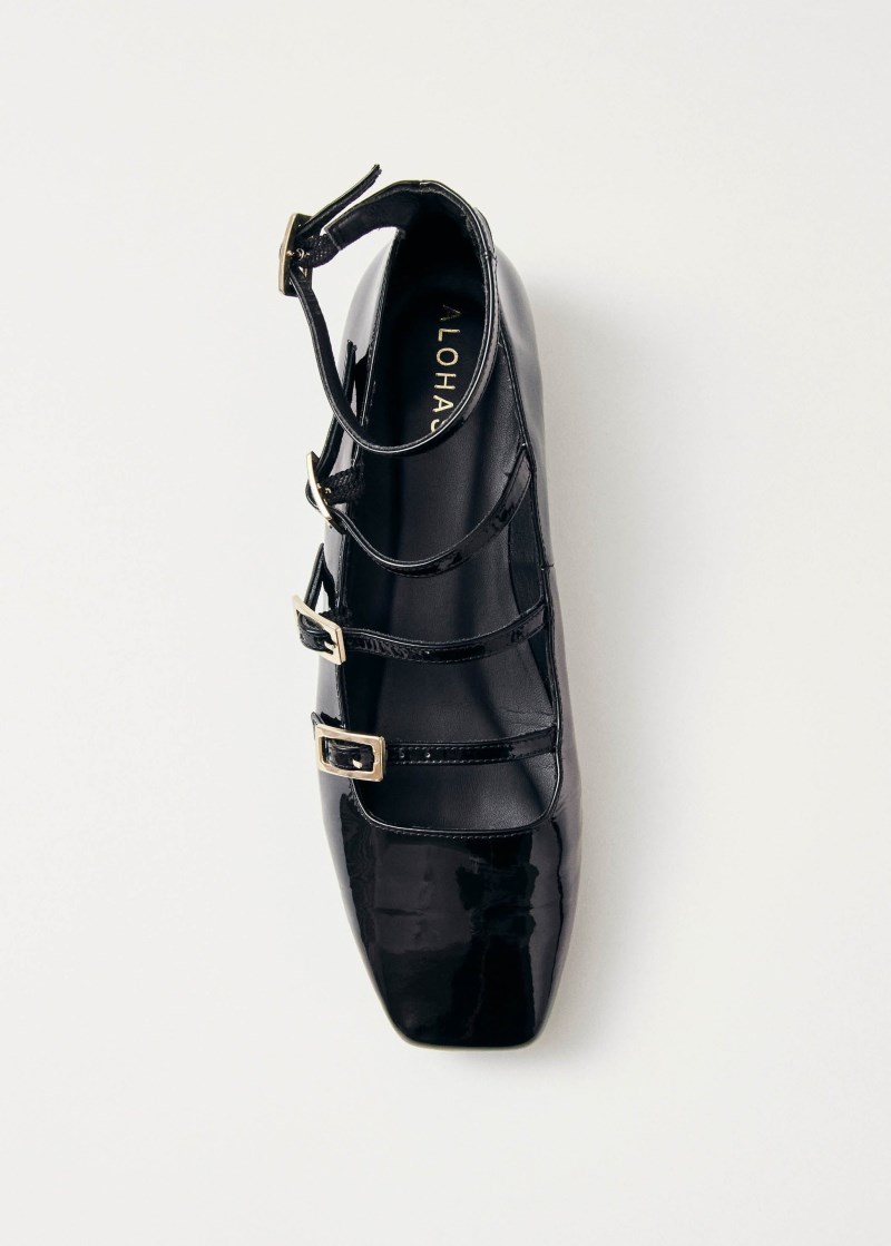 Alohas Damen-Ballerinas Luke Onix aus schwarzem Leder