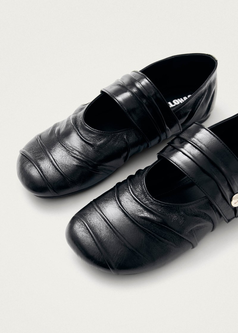 Alohas Damen Shay Schwarze Leder-Ballerinas