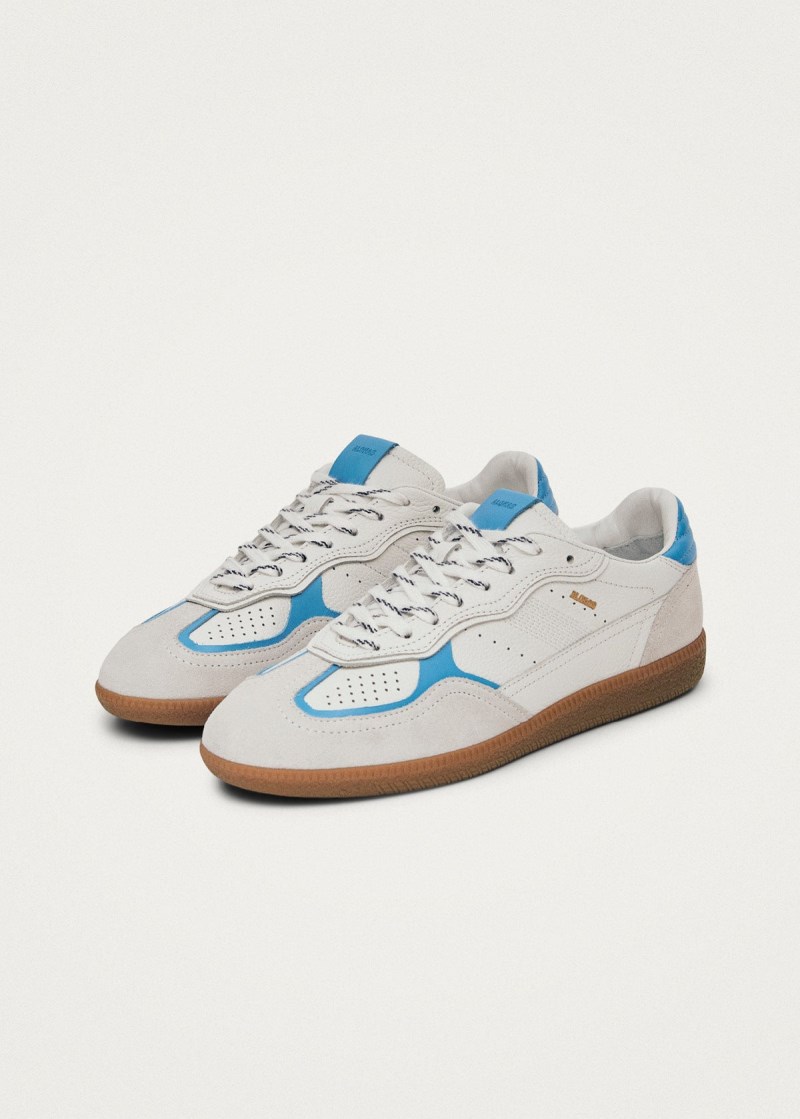 Alohas Herren-Sneaker Tb.490 aus genarbtem Leder in Weiß und Kornblumenblau