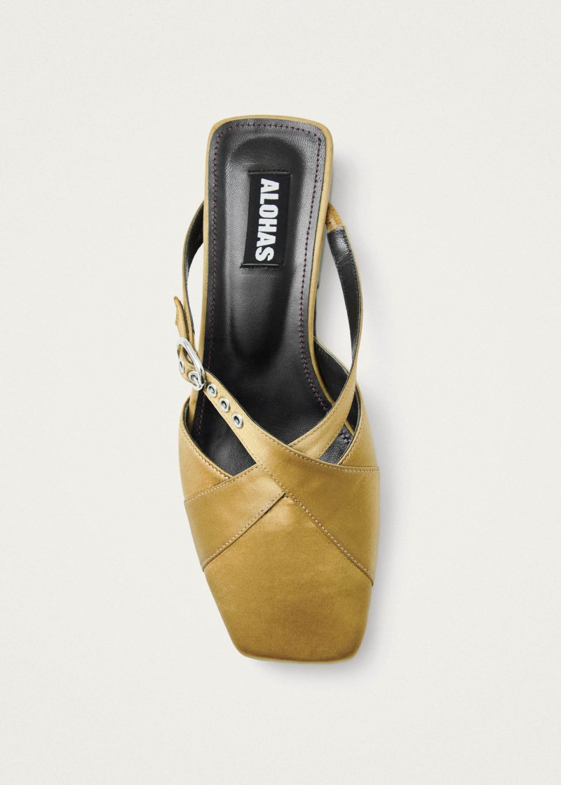 Alohas Damen Adria Seiden-Mules in Gold