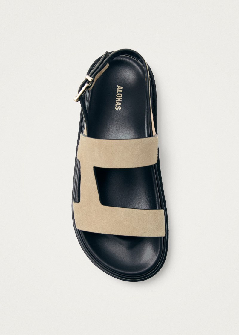 Alohas Damen-Sandalen Lorelei aus beigefarbenem Wildleder